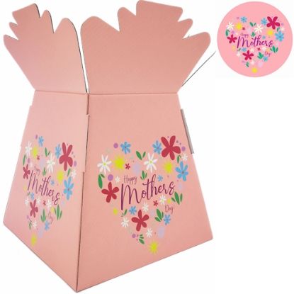 Picture of BOUQUET BOX GLOSSY - HAPPY MOTHERS DAY DAISY HEART PINK/MULTI X 30pcs