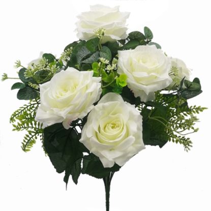 Picture of 46cm ROSE BUSH WITH FOLIAGE IVORY