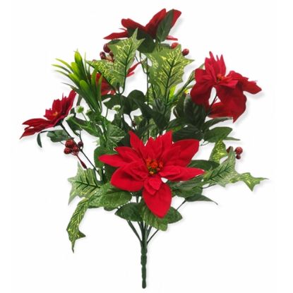 Picture of 44cm POINSETTIA AND HOLLY BUSH RED