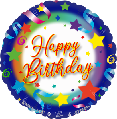 Picture of FS BALLOONS 18 INCH HOLOGRAPHIC FOIL BALLOON - HAPPY BIRTHDAY STREAMERS AND STARS