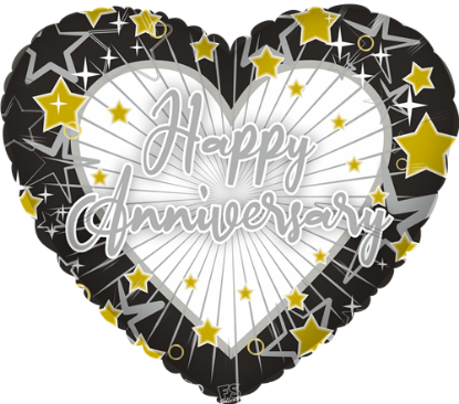 Picture of FS BALLOONS 18 INCH HOLOGRAPHIC FOIL BALLOON - HAPPY ANNIVERSARY HEART SILVER/BLACK/GOLD