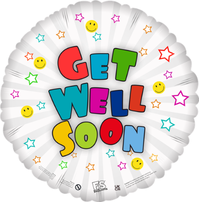 Picture of FS BALLOONS 18 INCH HOLOGRAPHIC FOIL BALLOON - GET WELL SOON HAPPY STARS WHITE
