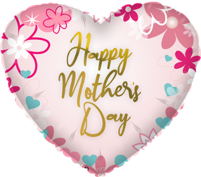 Picture of FS BALLOONS 18 INCH HOLOGRAPHIC FOIL BALLOON - HAPPY MOTHERS DAY FLORAL HEART PINK/GOLD