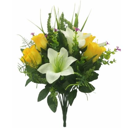 Picture of 44cm ROSEBUD AND EASTER LILY MIXED BUSH YELLOW/CREAM