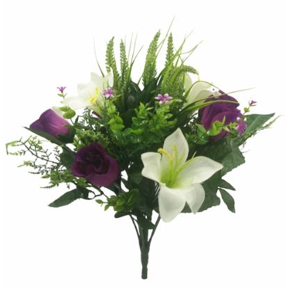 Picture of 44cm ROSEBUD AND EASTER LILY MIXED BUSH PURPLE/CREAM