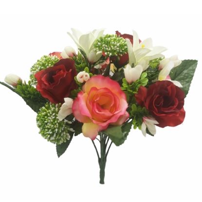 Picture of 39cm ROSE LILY AND ORCHID BUSH RED/PINK/IVORY