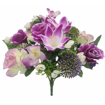 Picture of 39cm ROSE LILY AND ORCHID BUSH PURPLE/IVORY