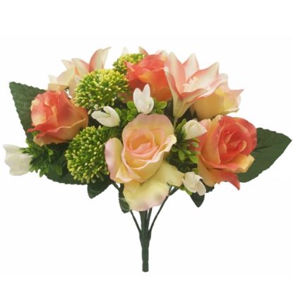 Picture of 39cm ROSE LILY AND ORCHID BUSH PEACH/IVORY