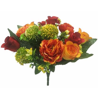 Picture of 36cm ROSE AND PEONY BUSH ORANGE/RED