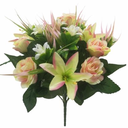 Picture of 48cm ROSE AND LILY BUSH WITH GRASS PINK/CREAM