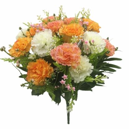 Picture of 39cm CARNATION BUSH WITH FERN AND BERRIES ORANGE/IVORY