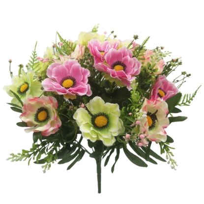 Picture of 40cm ANEMONE BUSH WITH FERN AND BERRIES IVORY/PINK/CREAM