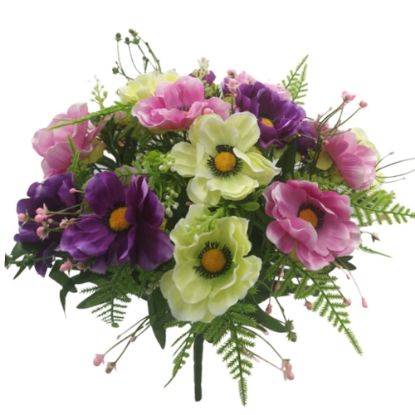 Picture of 40cm ANEMONE BUSH WITH FERN AND BERRIES IVORY/PURPLE/LILAC