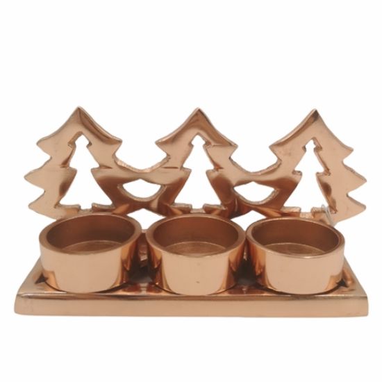 Picture of 18cm METAL CHRISTMAS TEALIGHT HOLDER - TREES ROSE GOLD X 2pcs