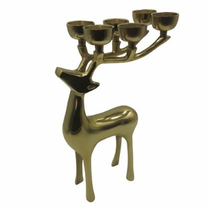 Picture of 38cm METAL CHRISTMAS CANDLE HOLDER - REINDEER GOLD