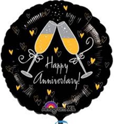 Picture of ANAGRAM 17 INCH FOIL BALLOON - HAPPY ANNIVERSARY CHAMPAGNE GLASSES