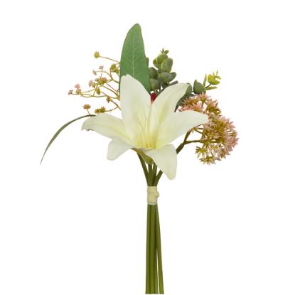 Picture of 31cm LILY EUCALYPTUS AND BERRY BUNDLE IVORY