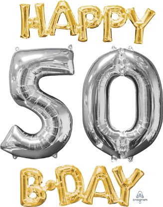 Picture of ANAGRAM AIR-FILLED 26 INCH FOIL BALLOON SET - HAPPY 50TH BIRTHDAY