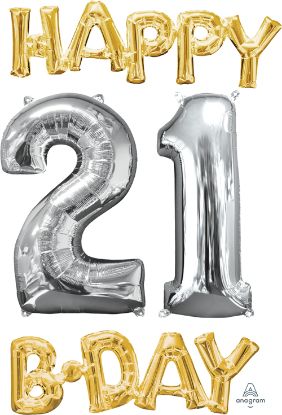 Picture of ANAGRAM AIR-FILLED 26 INCH FOIL BALLOON SET - HAPPY 21st BIRTHDAY
