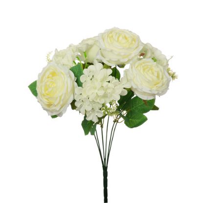 Picture of 41cm CABBAGE ROSE AND HYDRANGEA BUSH IVORY