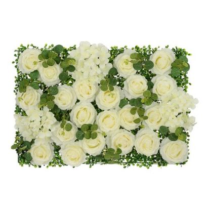 Picture of FLOWER WALL WITH ROSES HYDRANGEAS AND EUCALYPTUS 60cm X 40cm IVORY