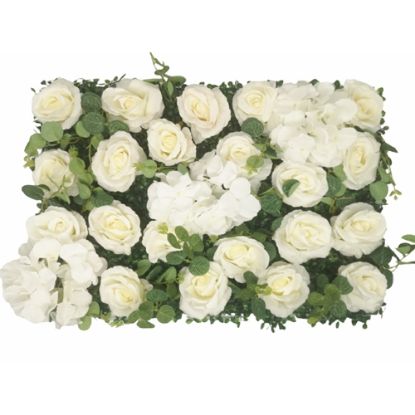 Picture of ROSE AND HYDRANGEA FLOWER WALL WITH EUCALYPTUS 60cm X 40cm IVORY