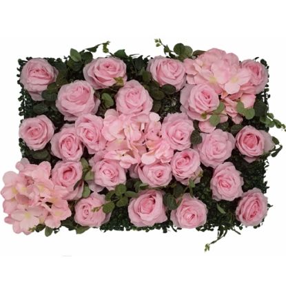 Picture of ROSE AND HYDRANGEA FLOWER WALL WITH EUCALYPTUS 60cm X 40cm PINK