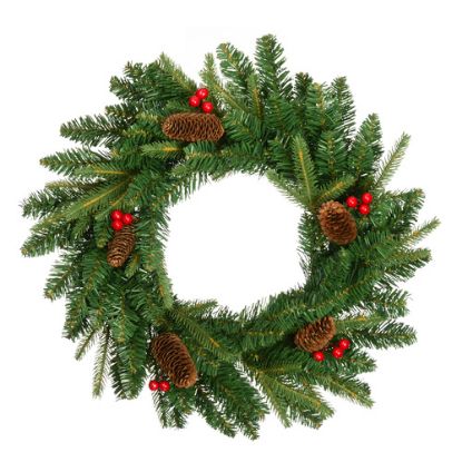 Picture of 50cm (20 INCH) CHRISTMAS SPRUCE WREATH WITH CONES AND BERRIES GREEN/RED