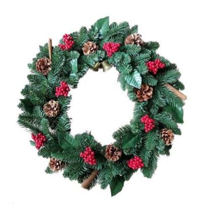 Picture of 50cm (20 INCH) CHRISTMAS SPRUCE WREATH WITH CINNAMON BELLS CONES AND BERRIES GREEN/NAT/RED