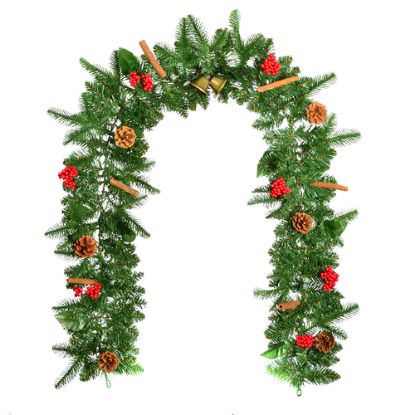 Picture of 180cm (6ft) SPRUCE GARLAND WITH CINNAMON BELLS CONES AND BERRIES GREEN/NAT/RED