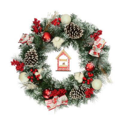 Picture of 50cm (20 INCH) LUXURY CHRISTMAS SPRUCE AND PINE WREATH GREEN/RED/WHITE