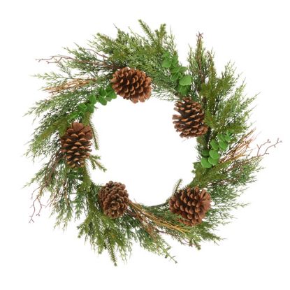 Picture of 60cm (24 INCH) CHRISTMAS PINE AND FOLIAGE WREATH WITH CONES GREEN/NATURAL