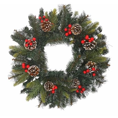 Picture of 50cm (20 INCH) CHRISTMAS MIXED SPRUCE WREATH WITH CONES AND BERRIES GREEN