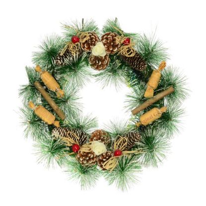 Picture of 40cm (16 INCH) CHRISTMAS PINE WREATH WITH CONES AND NATURAL DECO GREEN