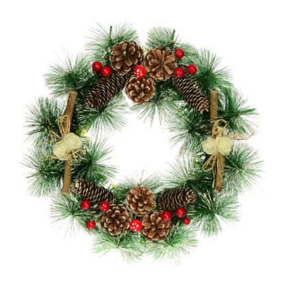 Picture of 40cm (16 INCH) CHRISTMAS PINE WREATH WITH CONES AND NATURAL DECO GREEN