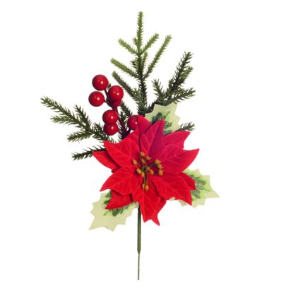 Picture of 25cm POINSETTIA AND HOLLY PICK RED