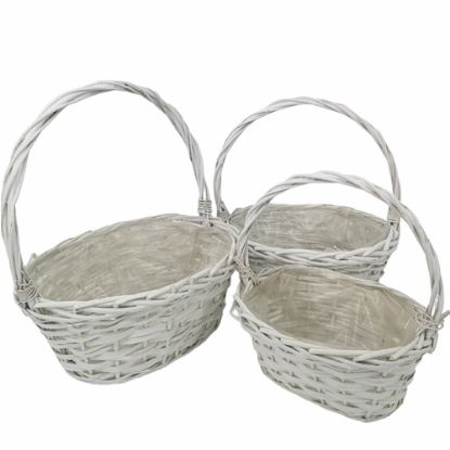 Picture of SET OF 3 OVAL PLANTING BASKETS WITH HOOP HANDLE WHITE