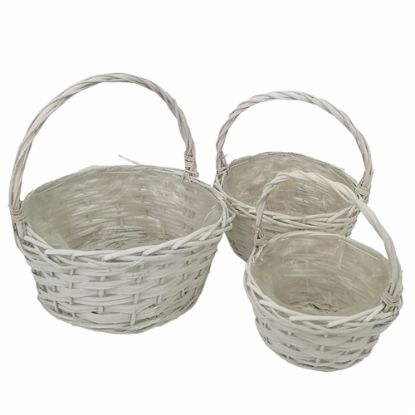 Picture of SET OF 3 ROUND PLANTING BASKETS WITH HOOP HANDLE WHITE