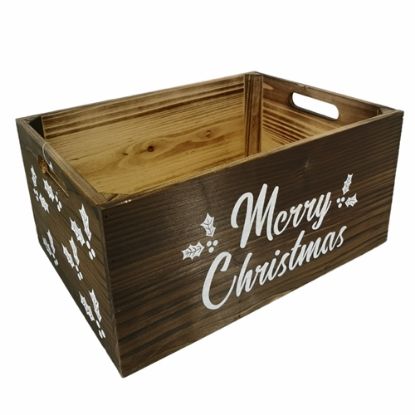 Picture of 36cm WOODEN CRATE DARK BROWN - MERRY CHRISTMAS