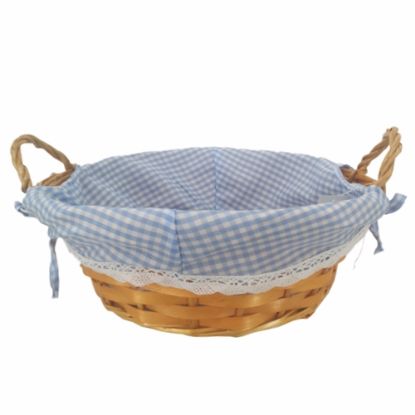 Picture of 30cm ROUND GINGHAM CLOTH LINED BASKET LIGHT BLUE