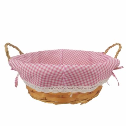 Picture of 30cm ROUND GINGHAM CLOTH LINED BASKET LIGHT PINK