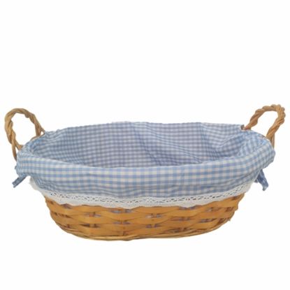 Picture of 35cm OVAL GINGHAM CLOTH LINED BASKET LIGHT BLUE