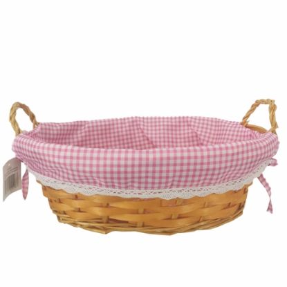 Picture of 35cm OVAL GINGHAM CLOTH LINED BASKET LIGHT PINK