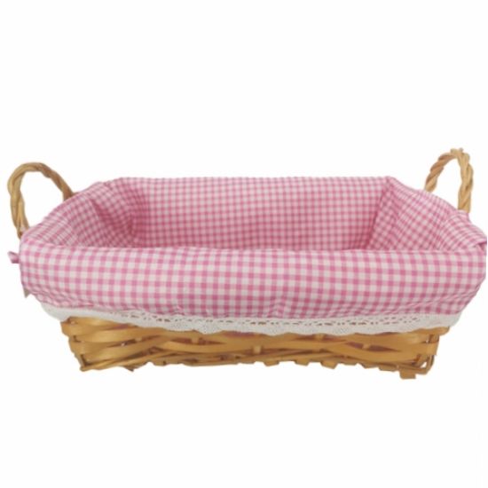 Picture of 33cm RECTANGULAR GINGHAM CLOTH LINED BASKET LIGHT PINK