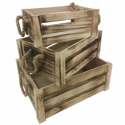 Picture of SET OF 3 WOODEN CRATES BROWN
