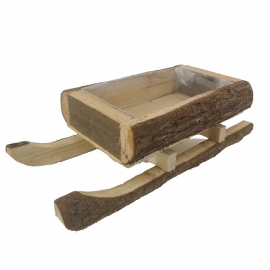 Picture of 33cm WOODEN SLEDGE PLANTER (PLASTIC LINED) NATURAL