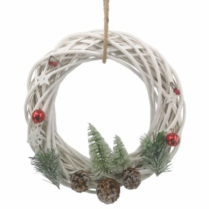 Picture of 40cm (15-16 INCH) WHITE WILLOW WREATH WITH CHRISTMAS DECO