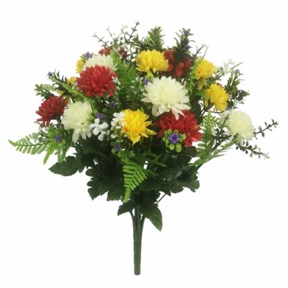 Picture of 46cm LARGE SPIKY CHRYSANTHEMUM BUSH IVORY/YELLOW/RED