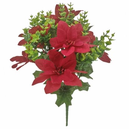 Picture of 43cm POINSETTIA BERRY AND EUCALYPTUS BUSH RED