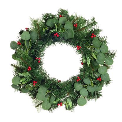 Picture of 55cm (22 INCH) SPRUCE AND PINE WREATH WITH EUCALYPTUS AND BERRIES